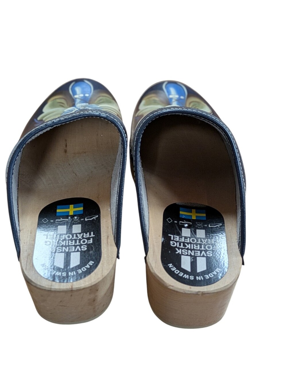 Swedish Wooden Clogs Navy Floral Hand-Painted Leather Size 37 - Picture 4 of 12